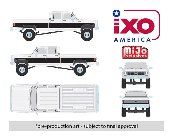  Chevrolet Silverado K30 Crew Cab Fleetside Lifted White w/ Black Two Tone Limited Edition IXO Model 1:64