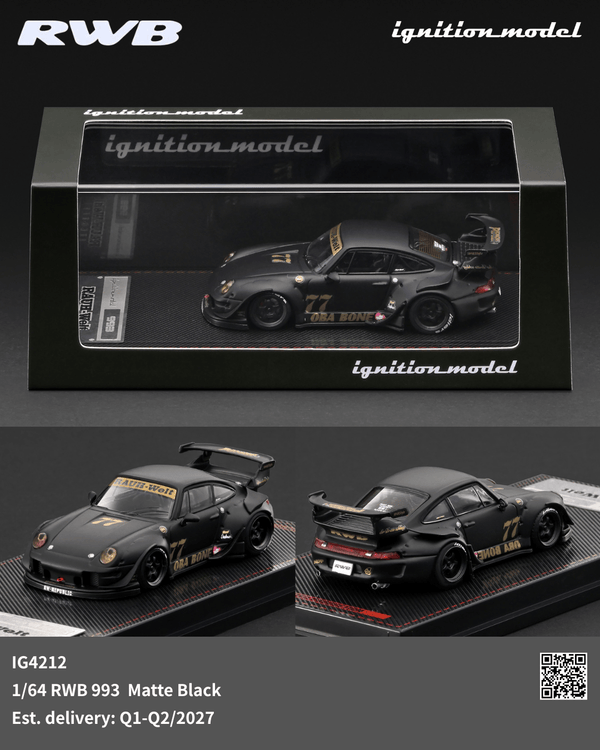 (PRE-ORDER) Porsche RWB 993 Matte Black Ignition Model 1/64 IG4212