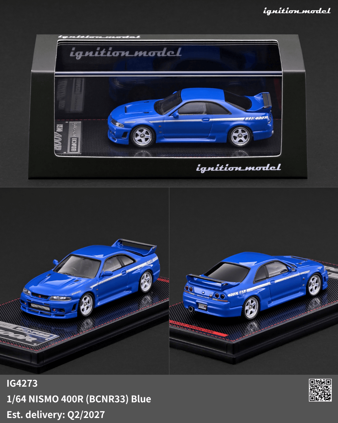 (PRE-ORDER) Nissan Nismo 400R BCNR33 Blue Ignition Model 1/64 IG4273