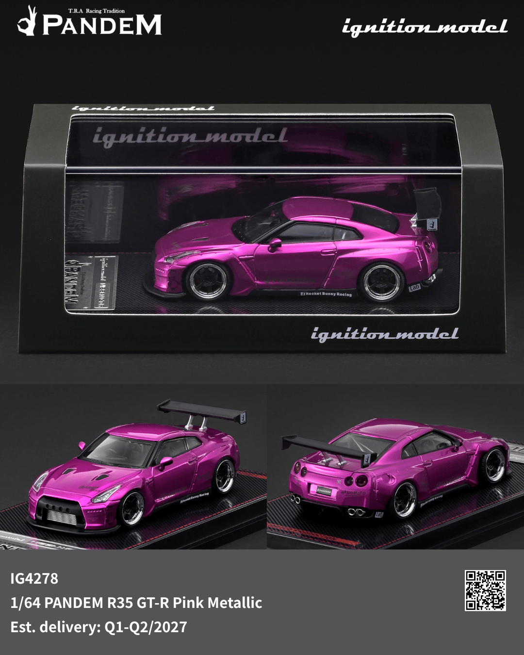 (PRE-ORDER) Nissan Pandem R35 GT-R Pink Metallic Ignition Model 1/64 IG4278