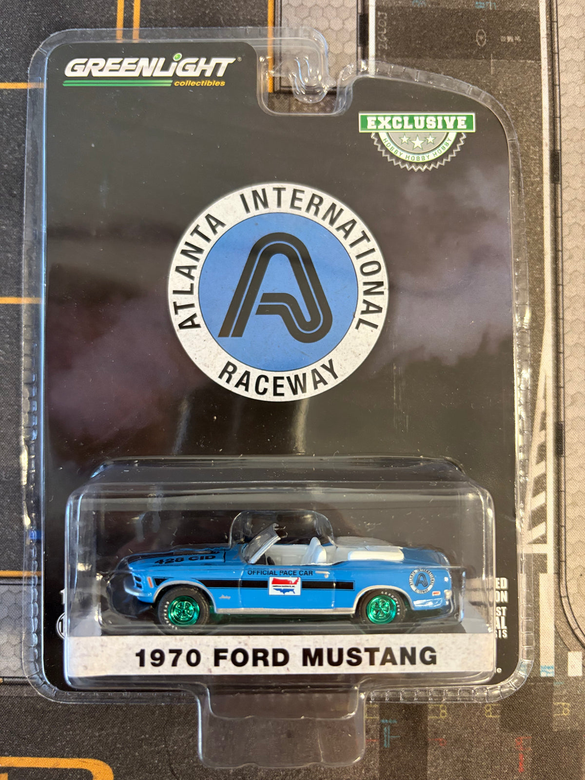 Chase 1970 Ford Mustang Mach 1 428 Cobra Jet Convertible Atlanta International Raceway Official Pace Car Hobby Exclusive Greenlight 1:64 scale 30363Chase