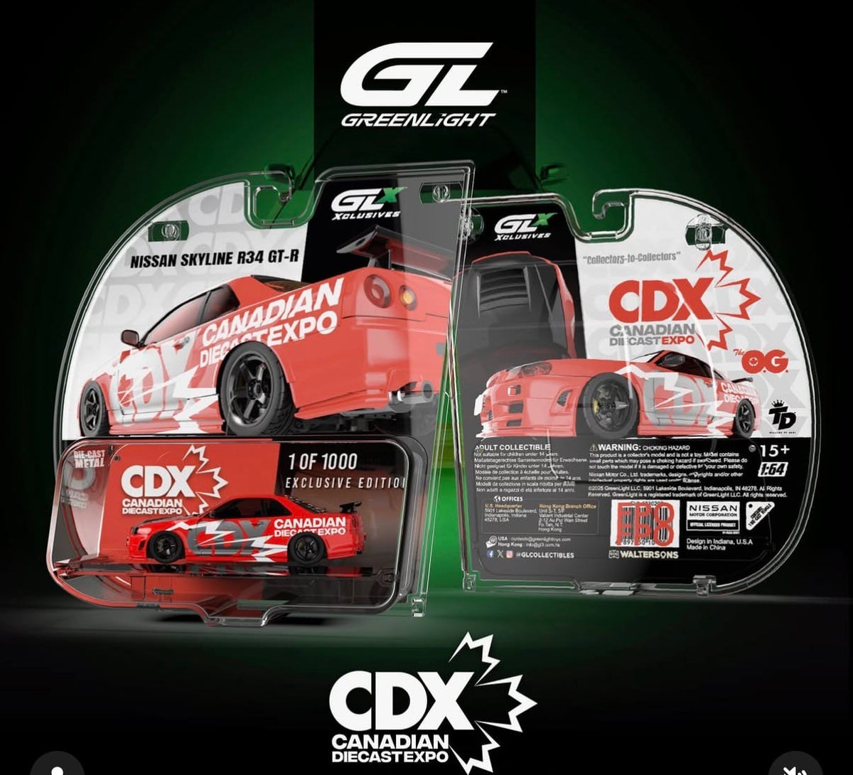 Nissan Skyline GT-R R34 CDX Canada Diecast Expo (limited to 1000 made) Base Model 1/64 scale GPL-6830211-A