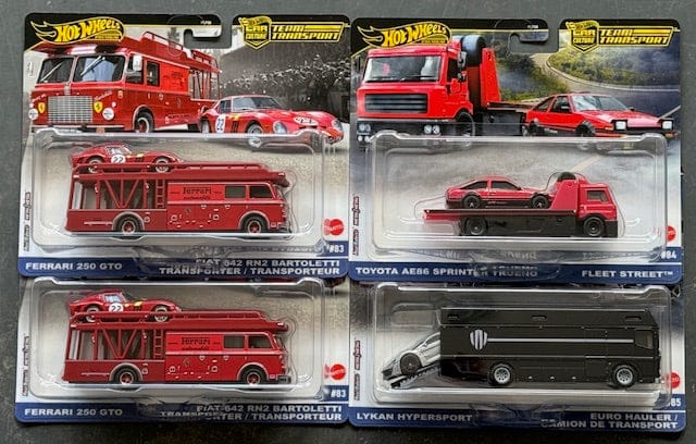 Hot Wheels Team Transport 2025 H Case 4x car set 1/64 scale Ferrari 250 GTO Trueno