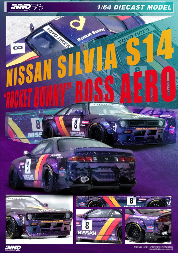 Nissan Silvia S14 Boss Rocket Bunny Purple Inno64 1/64 scale IN64-S14B-PRP