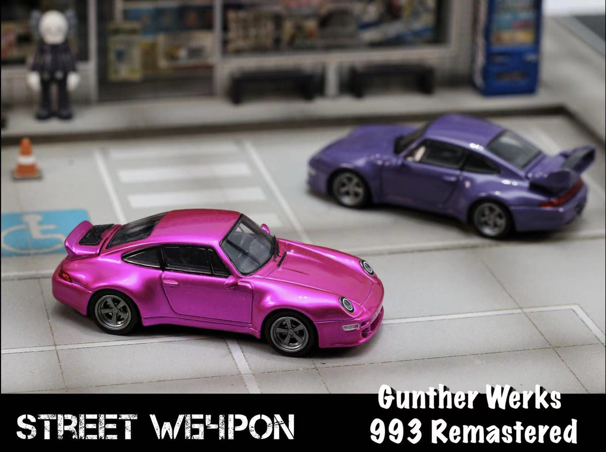 Porsche 911 993 Gunther Werks Pink Chrome Limited Edition Street Weapon 1/64 — rear three-quarter view