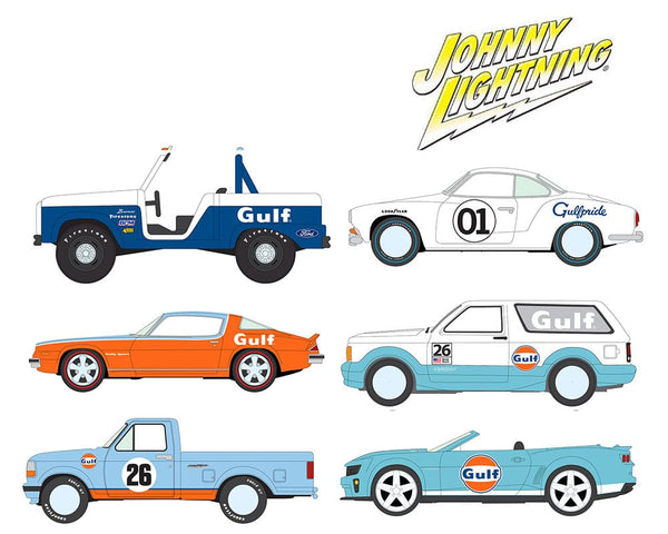 2026 GULF Assortment Johnny Lightning 1:64 Collector Tin Release 3B Set of 6