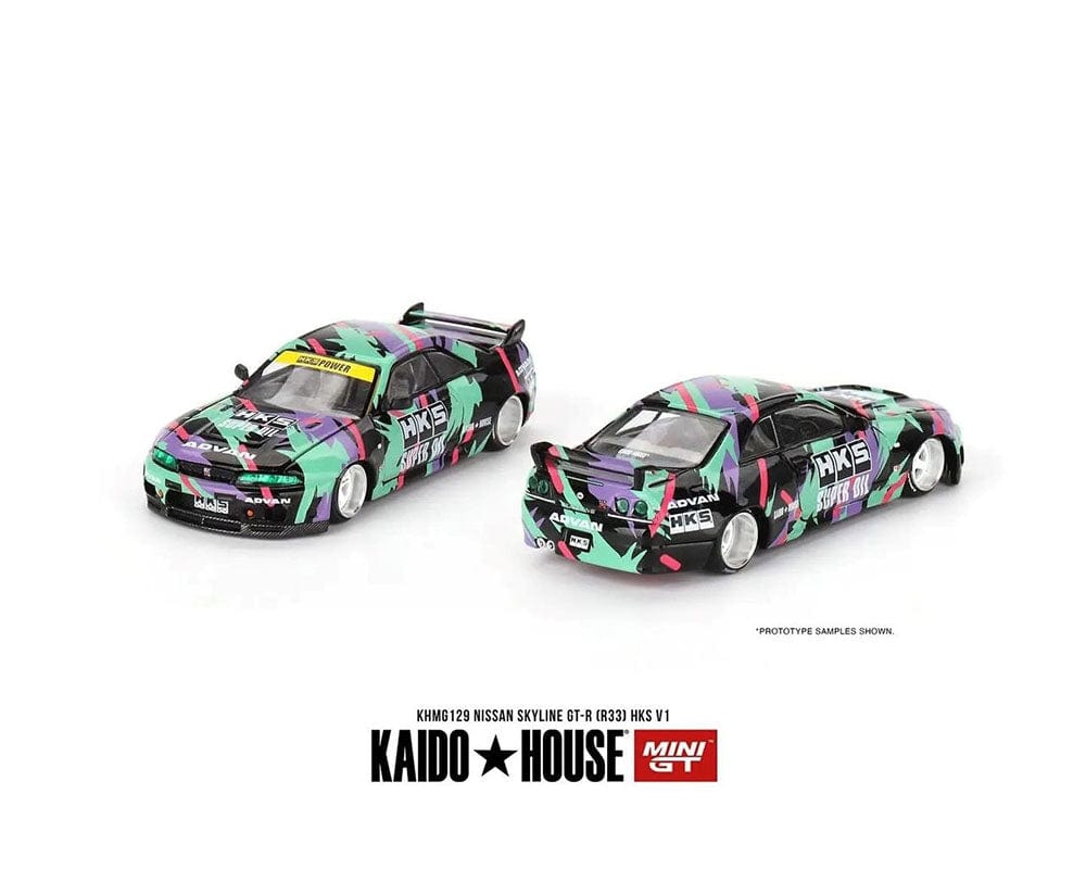 Nissan Skyline GT-R R33 HKS V1 Black Green Kaido House Mini GT 1