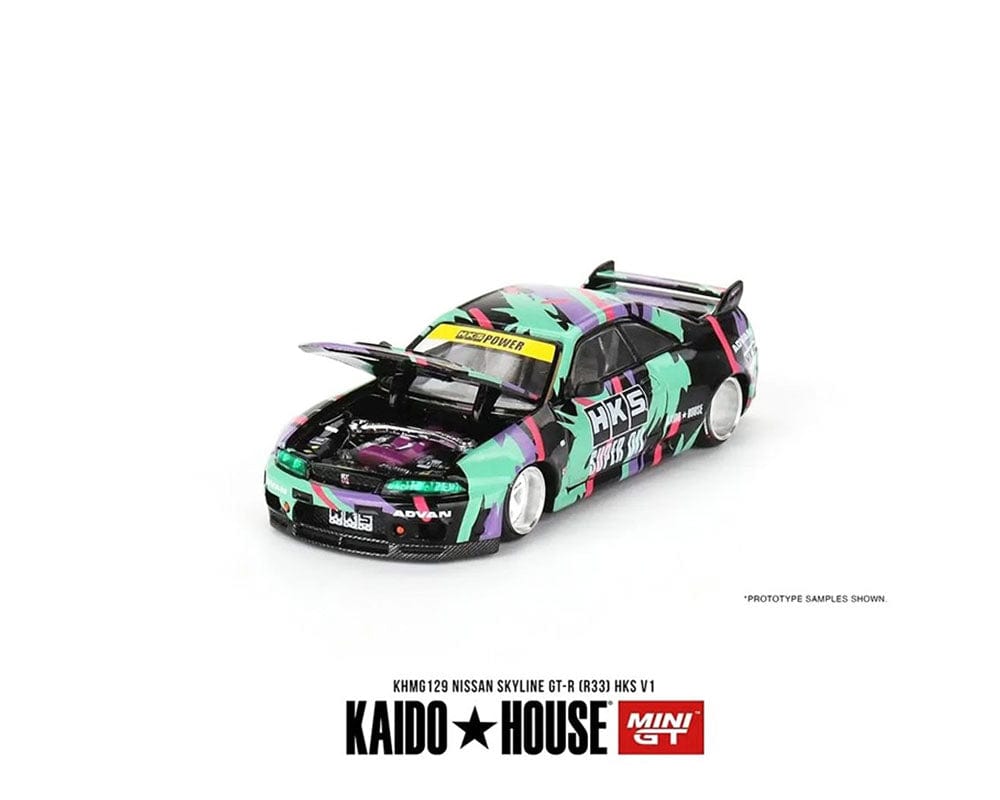 Nissan Skyline GT-R R33 HKS V1 Black Green Kaido House Mini GT 1
