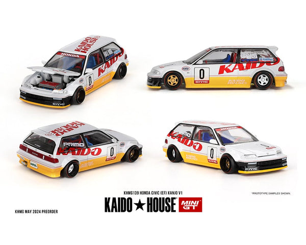 Honda Civic EF Kanjo V1 White Yellow Kaido house 1/64 scale – Hanz