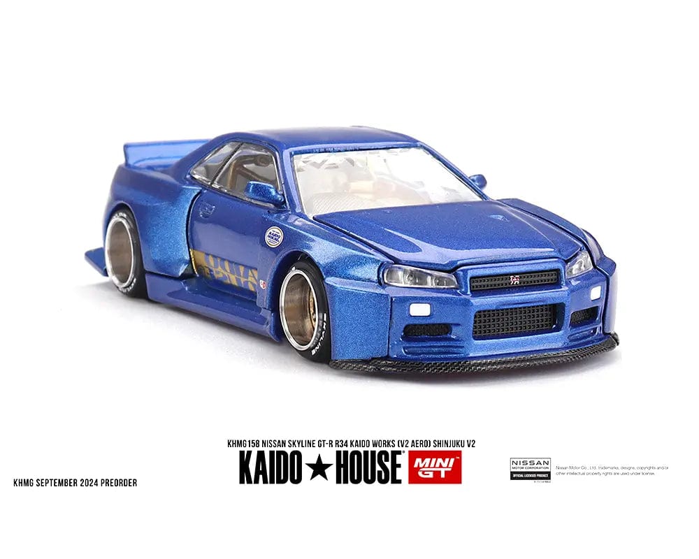 Kaido House Nissan Skyline GT-R R34 Shinjuku V2 Aero Blue 1/64 scale KHMG158