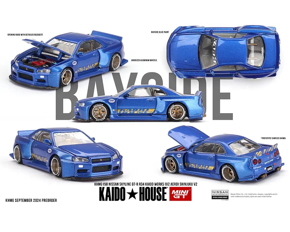 Kaido House Nissan Skyline GT-R R34 Shinjuku V2 Aero Blue 1/64 scale KHMG158
