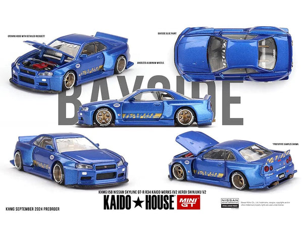 Kaido House Nissan Skyline GT-R R34 Shinjuku V2 Aero Blue 1/64 scale KHMG158