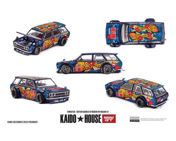Datsun KAIDO 510 Wagon Koi Wagon V1 Blue Kaido House Mini GT 1:64
