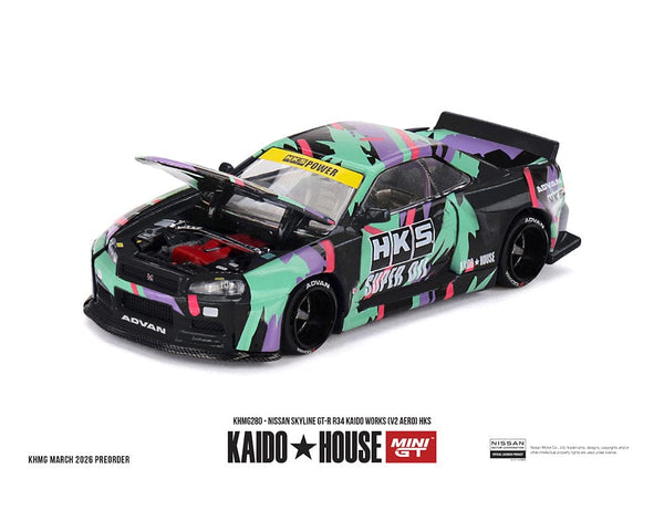 Nissan Skyline GT-R R34 Kaido Works V2 Aero HKS Limited Edition Kaido House Mini GT
