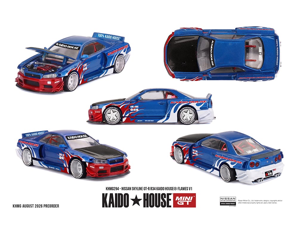 Kaido House Nissan Skyline R34 Flames V1 Mini GT 1/64 – Hanz Driven