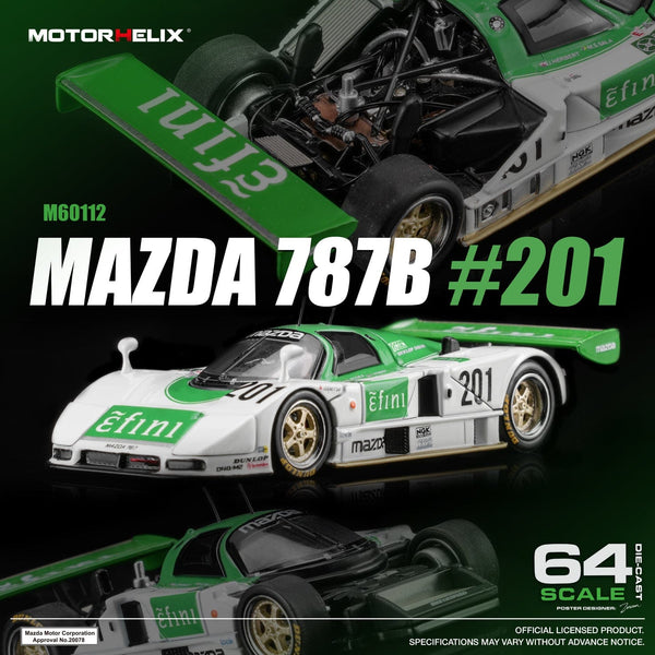 (PRE-ORDER) Mazda 787B No. 201 Green/White Motorhelix 1/64 M60112