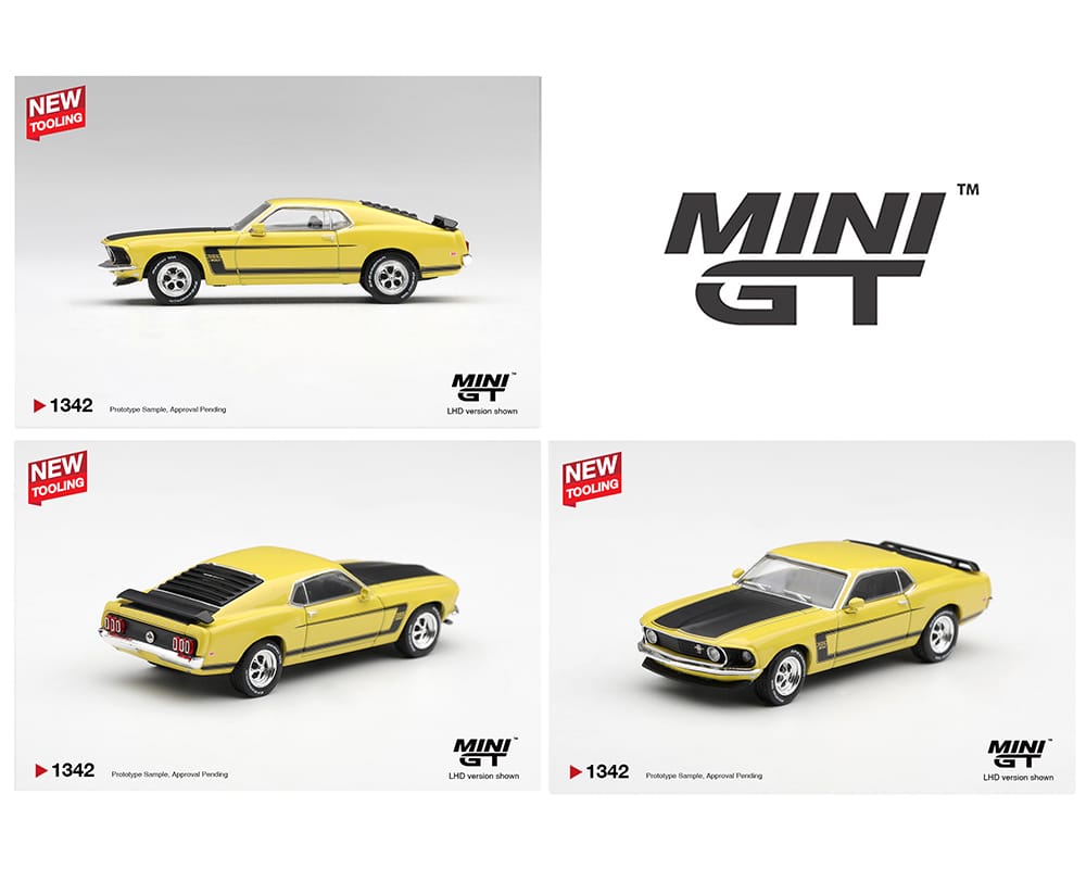 Ford Mustang Boss 302 1969 Bright Yellow Mini GT 1/64 MGT01342-BL