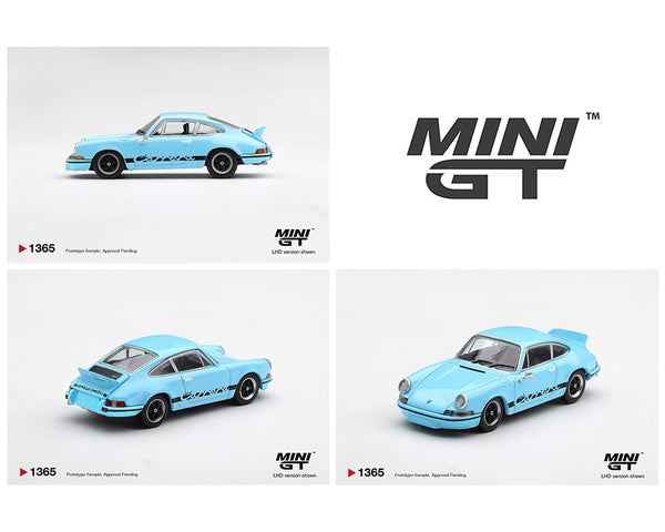 Porsche 911 Carrera RS 2.7 Gulf Blue with Black Mini GT 1/64 MGT01365-BL