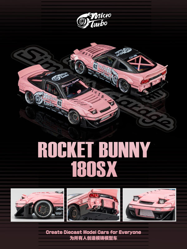 Simon's Garage Custom Nissan 180SX RB Metallic Pink Micro Turbo 1/64 scale