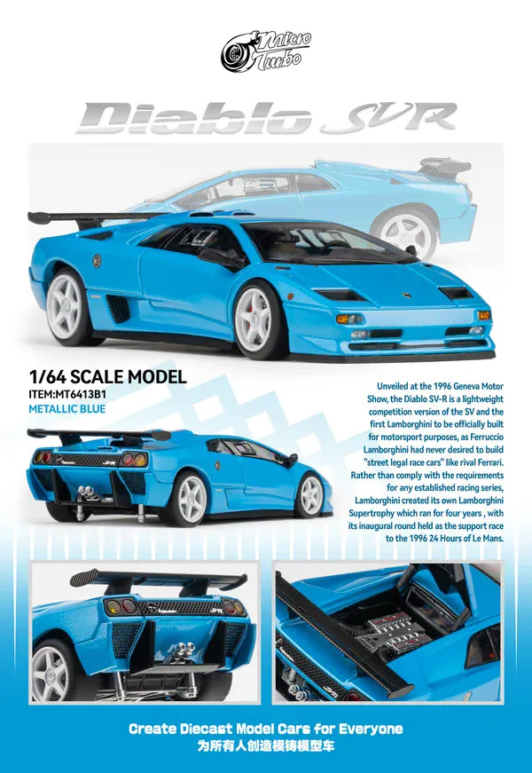 Lamborghini Custom Diablo SVR HEC Event Special Edition - Metallic Blue - Microturbo 1:64 scale MT6413B1