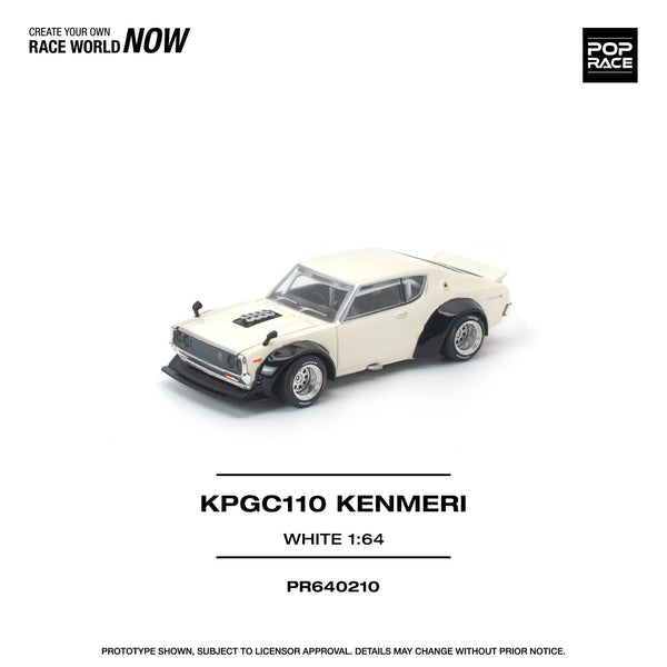 Nissan Skyline KPGC110 Kenmeri White Pop Race 1:64 scale