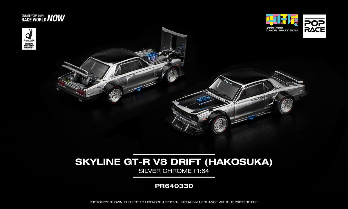 Nissan Skyline GT-R V8 Drift Hakosuka Silver Chrome Hong Kong Toy Car Auto Salon Special Edition Pop Race