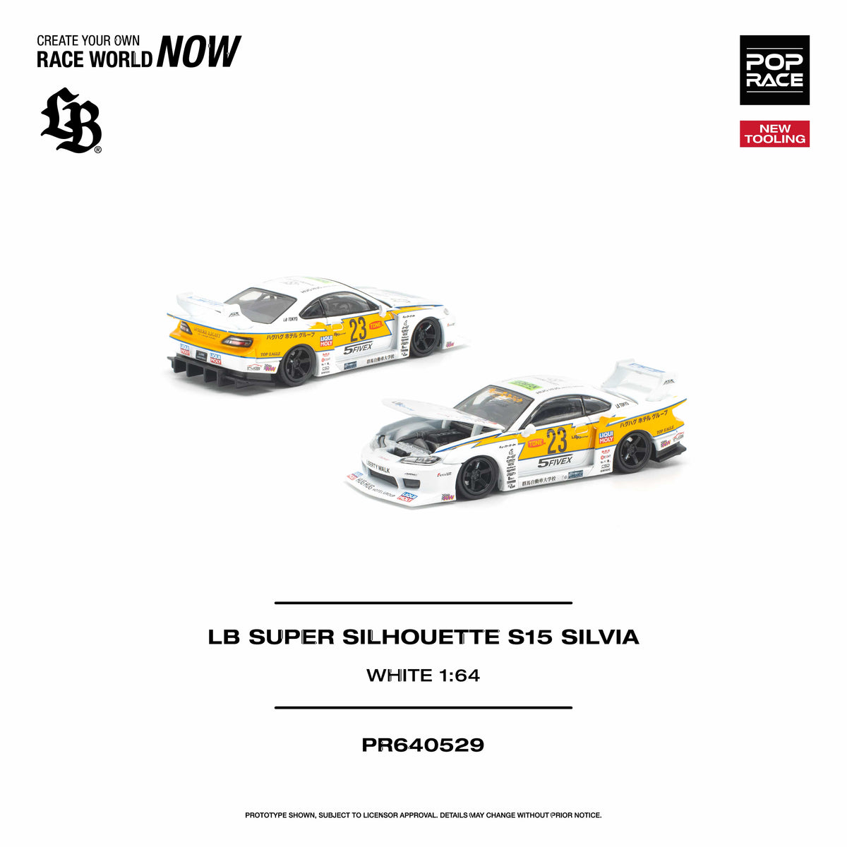 (PRE-ORDER) Nissan LB Super Silhouette S15 Silvia White Pop Race 1/64 PR640529