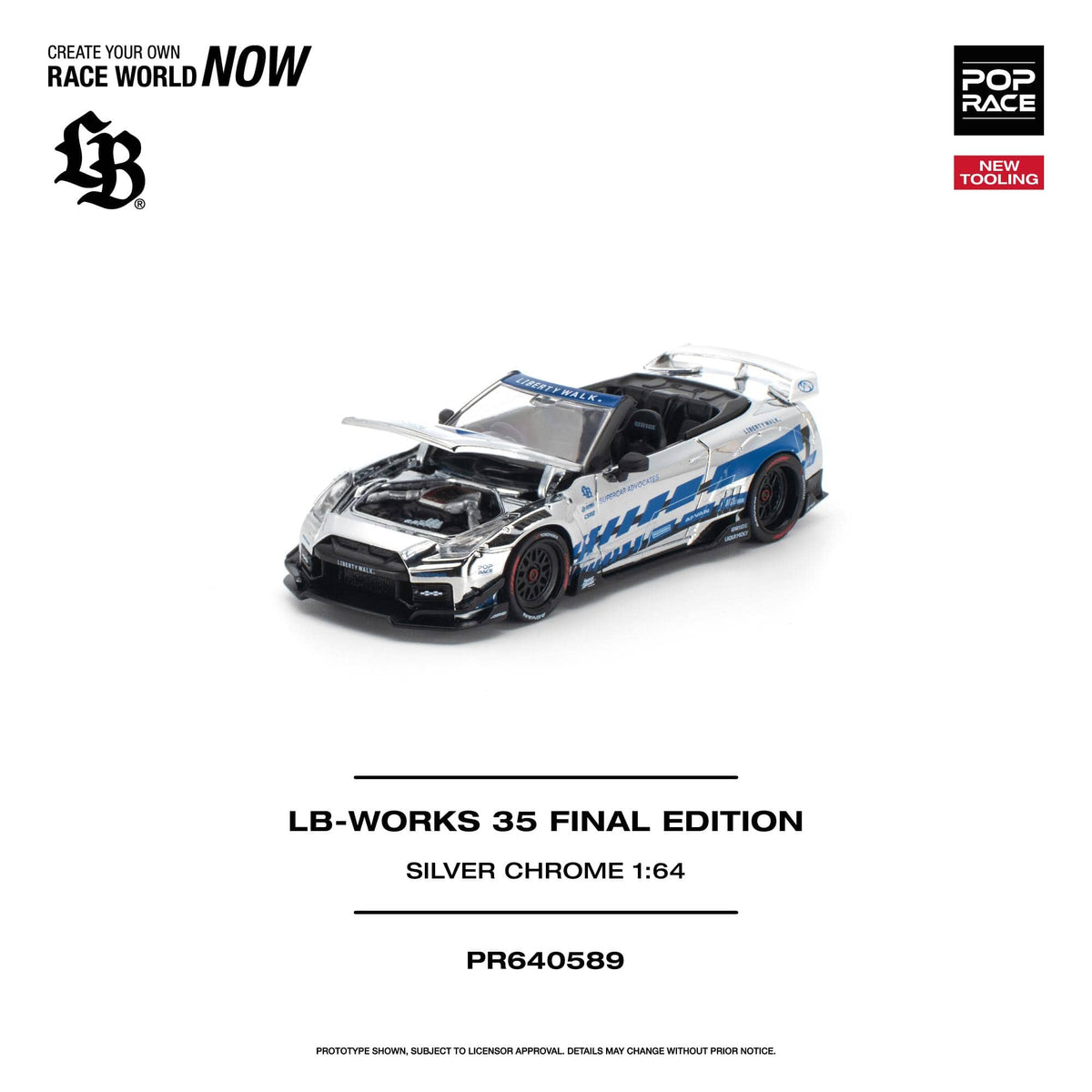 (PRE-ORDER) Nissan LB Works 35GT-R Final Edition Silver Chrome Pop Race 1/64 PR640589