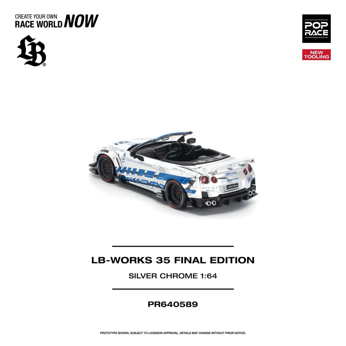 (PRE-ORDER) Nissan LB Works 35GT-R Final Edition Silver Chrome Pop Race 1/64 PR640589