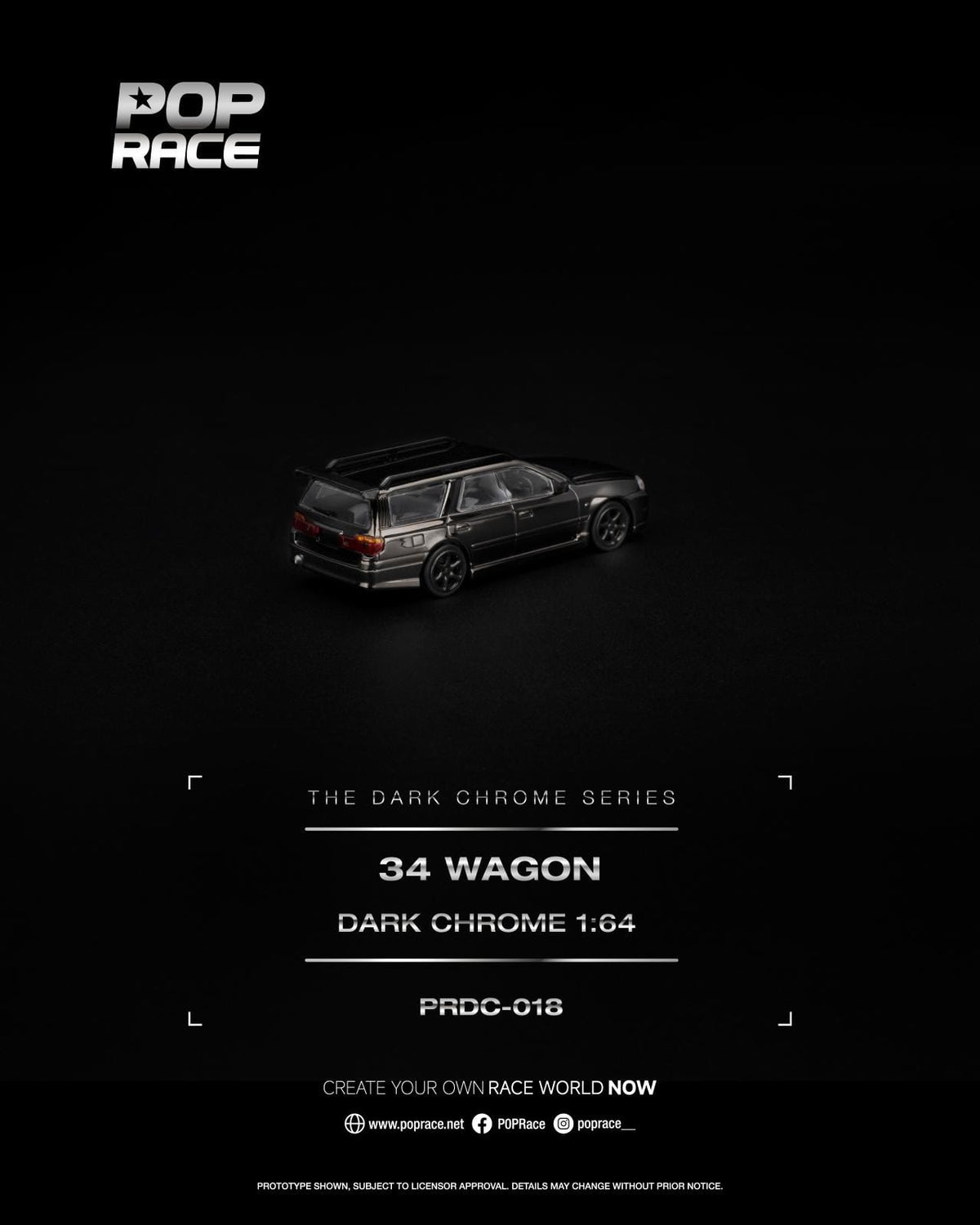 (PRE-ORDER) Nissan Skyline R34 Wagon Dark Chrome Pop Race 1/64