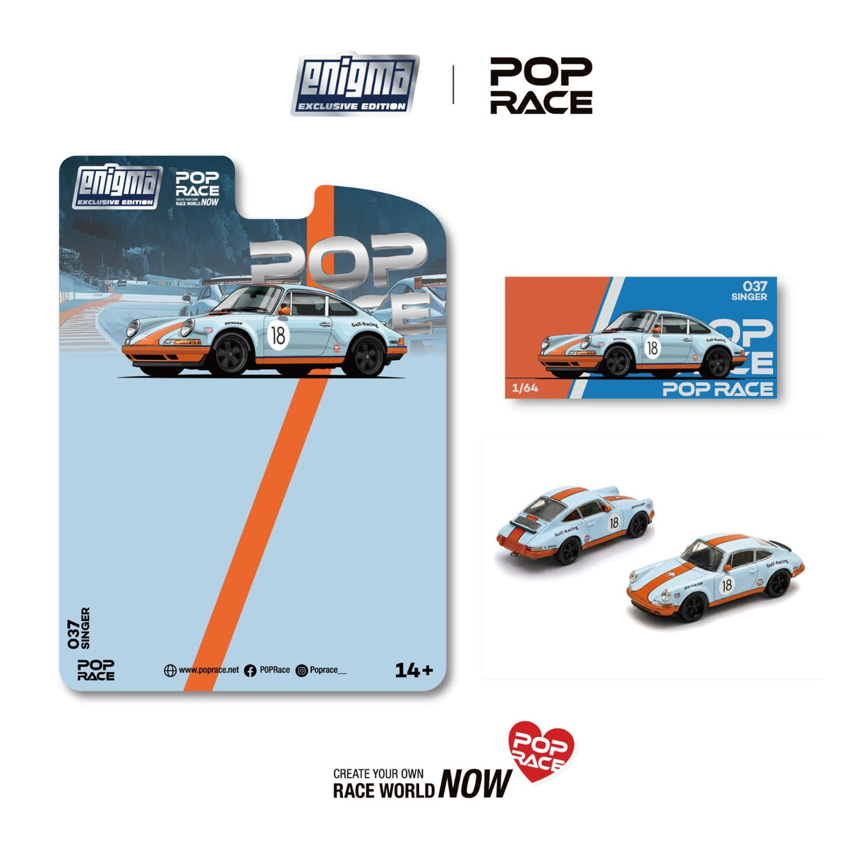 Porsche Singer 911 Gulf Racing Orange Blue #18 Enigma Exclusive Pop Race 1:64 scale