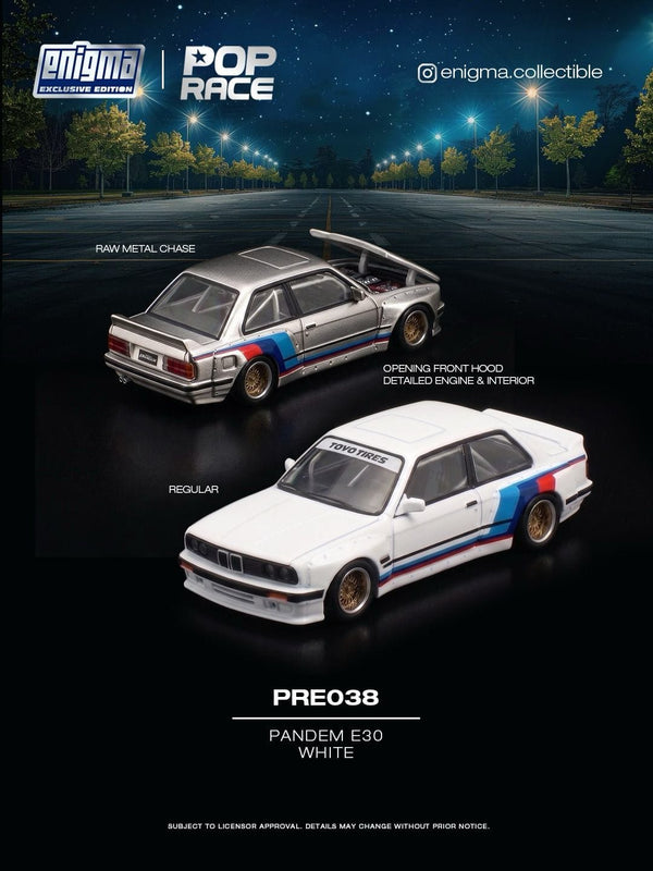 (PRE-ORDER) BMW Pandem E30 White Enigma Exclusive Blister Pack Pop Race 1/64 PRE038
