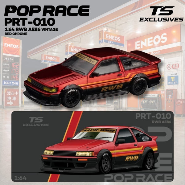 (PRE-ORDER) Toyota RWB AE86 Vintage Red Chrome TS Exclusive Blister Pack Pop Race 1/64 PRT010