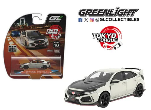 2018 Honda Civic Type-R FK8 Custom Wheels Carbon Hood Tokyo Torque Series 10 Greenlight 1:64 GL-235110-F