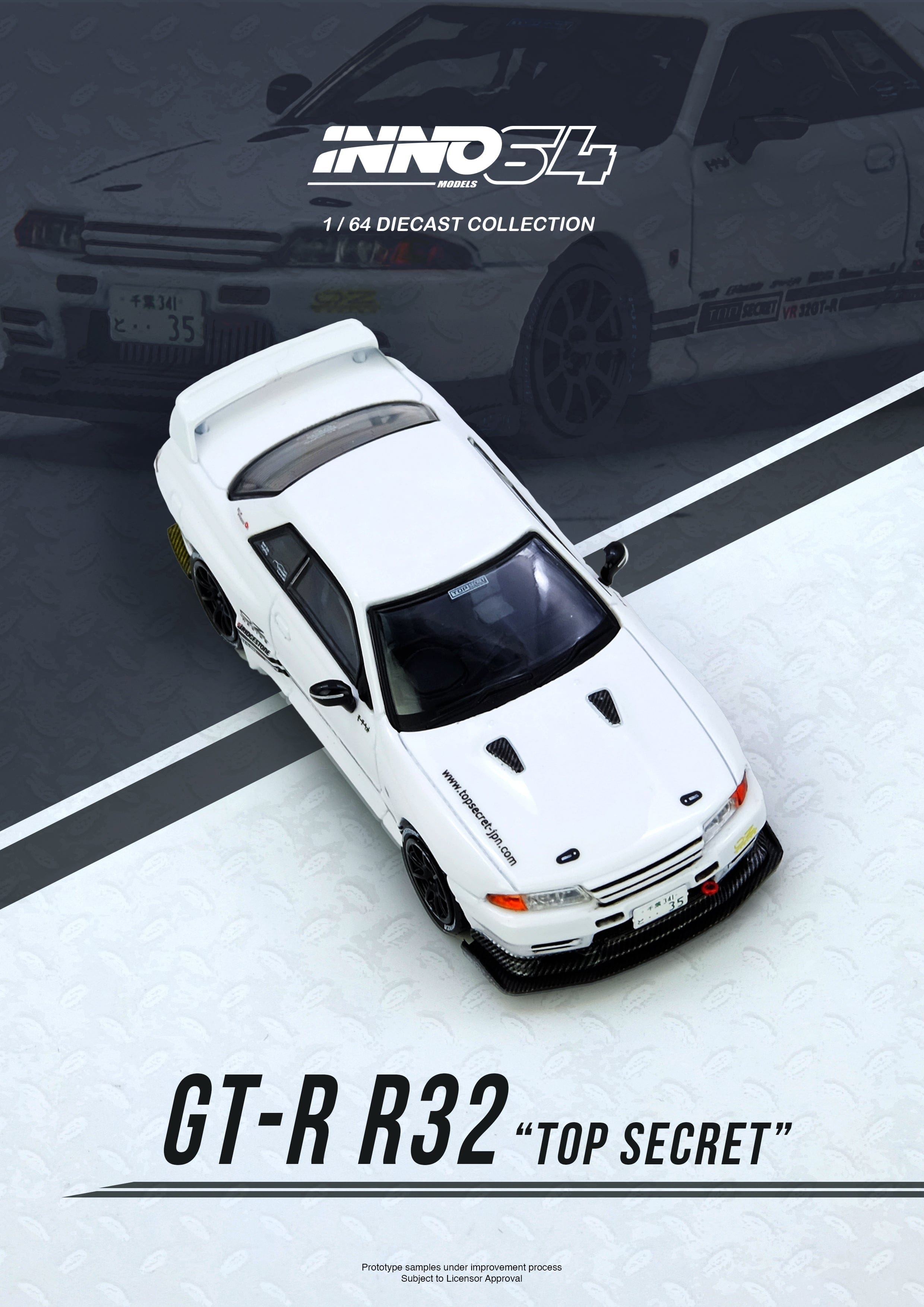 INNO64 スカイラインGT-R R32 クリスタルホワイト オプション付き pre-order) Nissan Skyline Top Secret V-R32 GT-R White Inno64 1/64