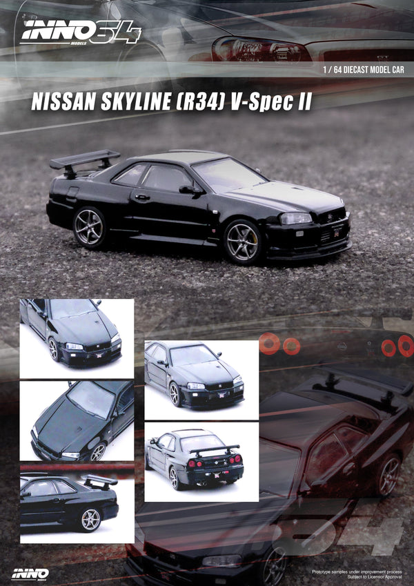 Nissan Skyline GT-R R34V-SPEC II Black Inno64 1/64 scale IN64-R34VS-BLA