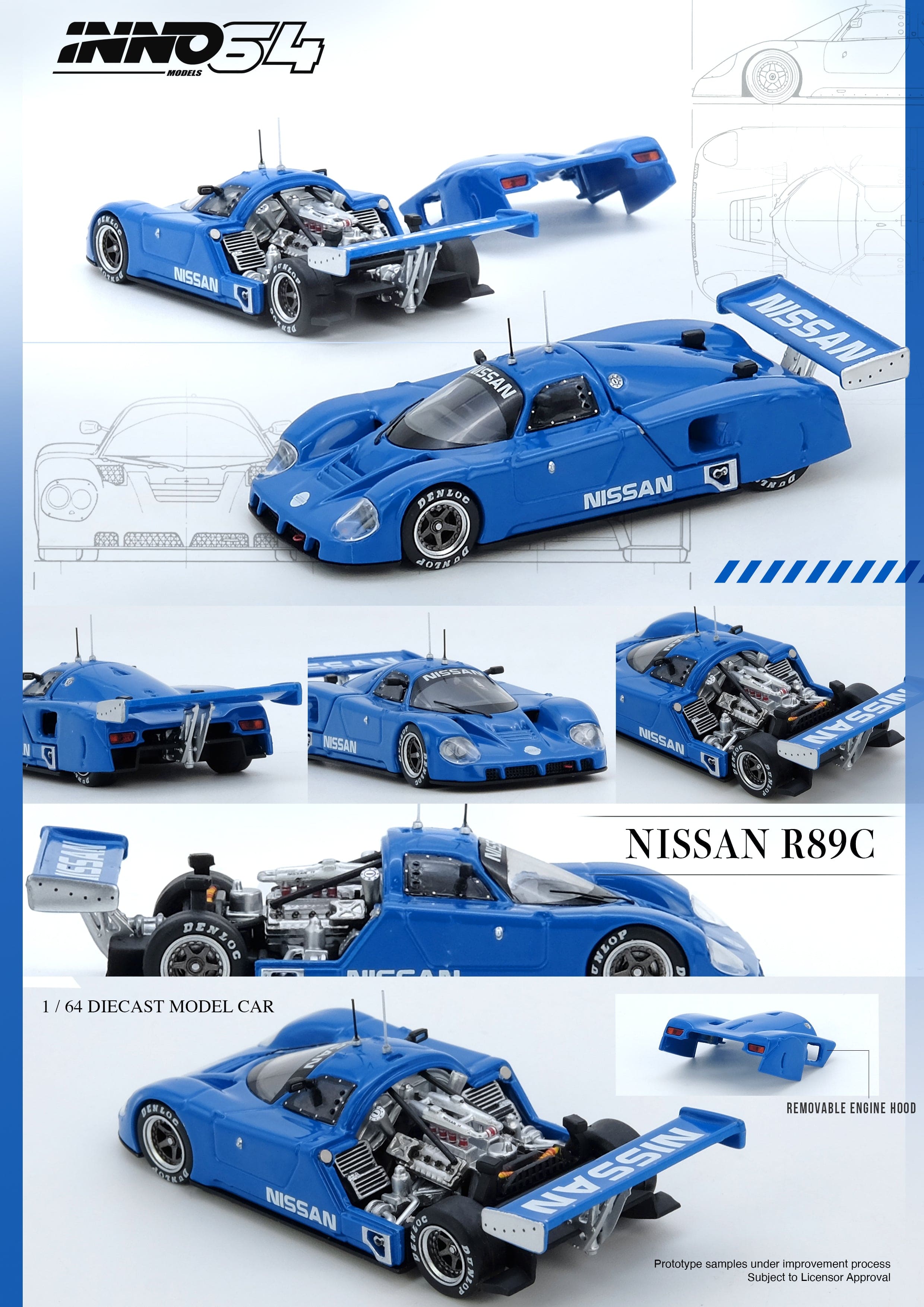 ヨネザワ ラジオコントロール NISSAN パオ　ブルー Nissan R89C Blue Inno64 1/64 scale – Hanz Driven