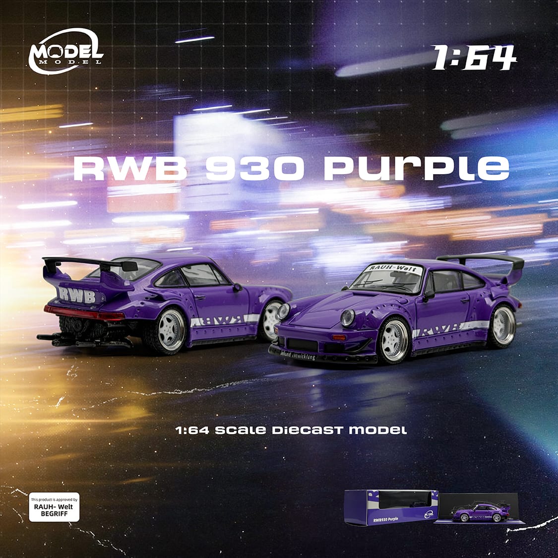 Porsche 911 930 RWB Purple ModelModel 1/64 – Hanz Driven