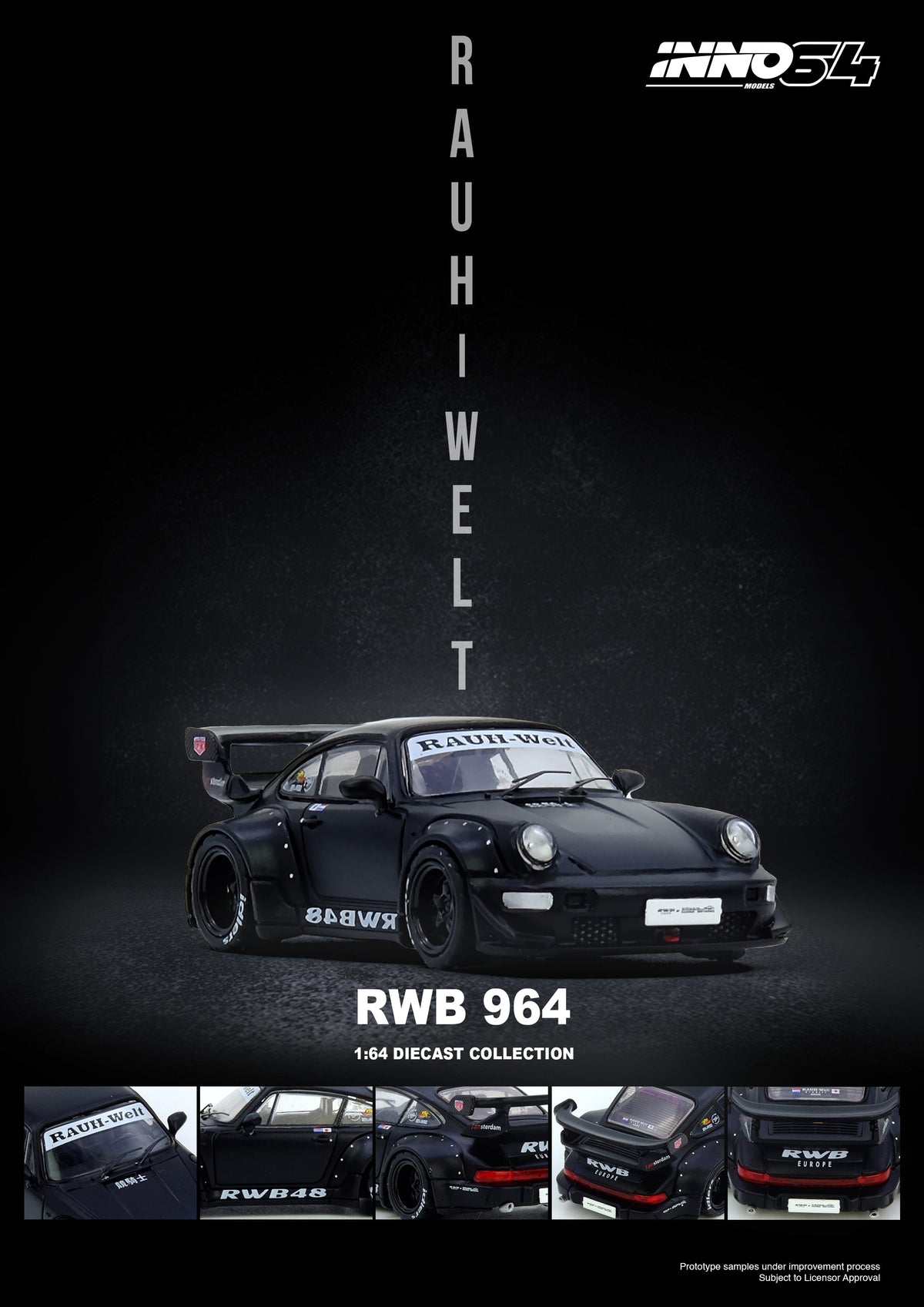Porsche RWB 964 Matte Black Inno64  1/64 scale