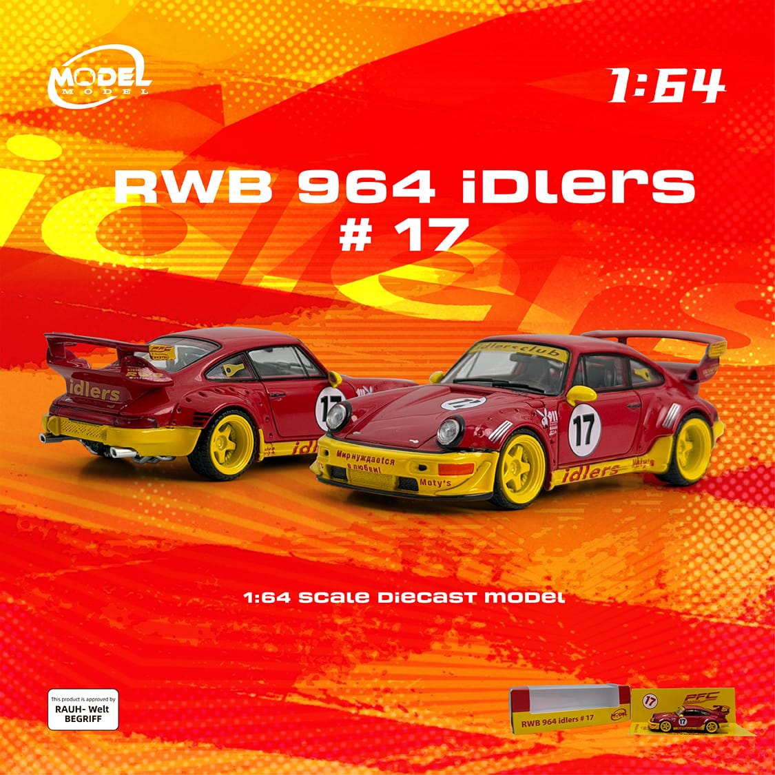 Porsche 911 RWB 964 #17 Idlers Club Red with Yellow Accents ModelModel 1/64 MM64-RWB964-003