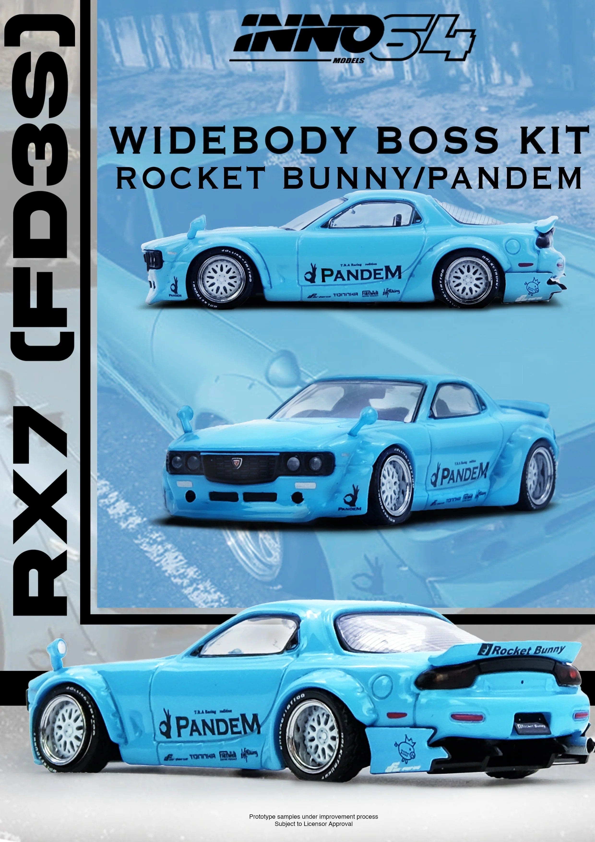 TAS2026 1/64 inno RX-7 FD3S Pandem 6台セット Pre-Order) Mazda RX7 FD3S Pandem Rocket Bunny Tiffany Blue Inno64