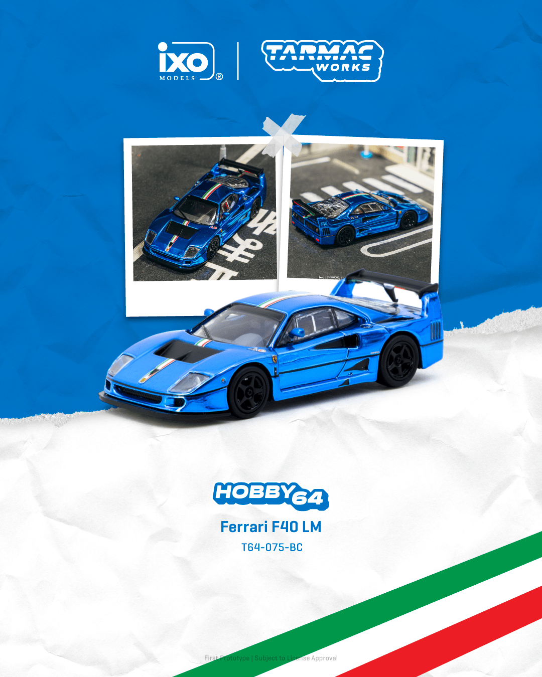 (Pre-order) Ferrari F40 LM  Chrome Blue Tarmac Works 1/64