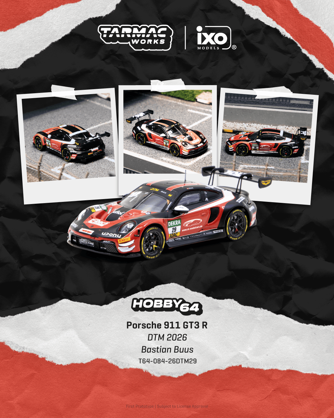 (PRE-ORDER) Porsche 911 GT3 R DTM 2026 Bastian Buus Tarmac Works 1/64 T64-084-26DTM29