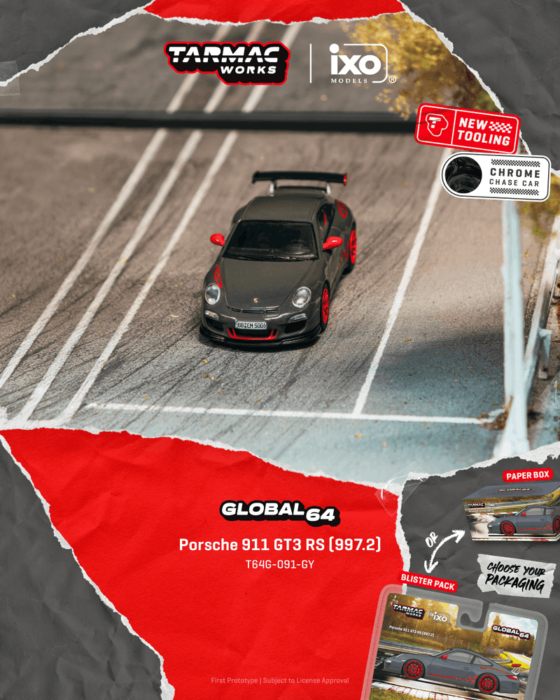 (PRE-ORDER) Porsche 911 GT3 RS 997.2 Grey Tarmac Works Collab64 1/64 scale T64G-091-GY