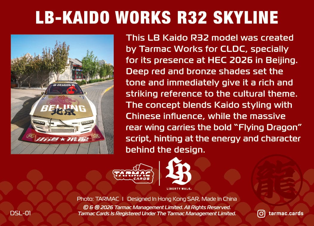 Tarmac Cards Spotlight LB-KAIDO Works R32 Skyline "Flying Dragon" - BOX with 10 packs TC-LBR32-DSL