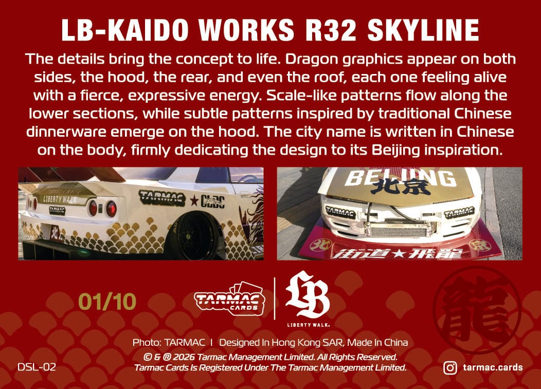 Tarmac Cards Spotlight LB-KAIDO Works R32 Skyline "Flying Dragon" - BOX with 10 packs TC-LBR32-DSL