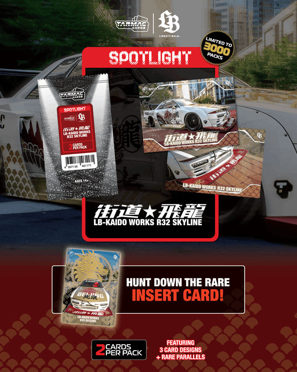 Tarmac Cards Spotlight LB-KAIDO Works R32 Skyline "Flying Dragon" - BOX with 10 packs TC-LBR32-DSL