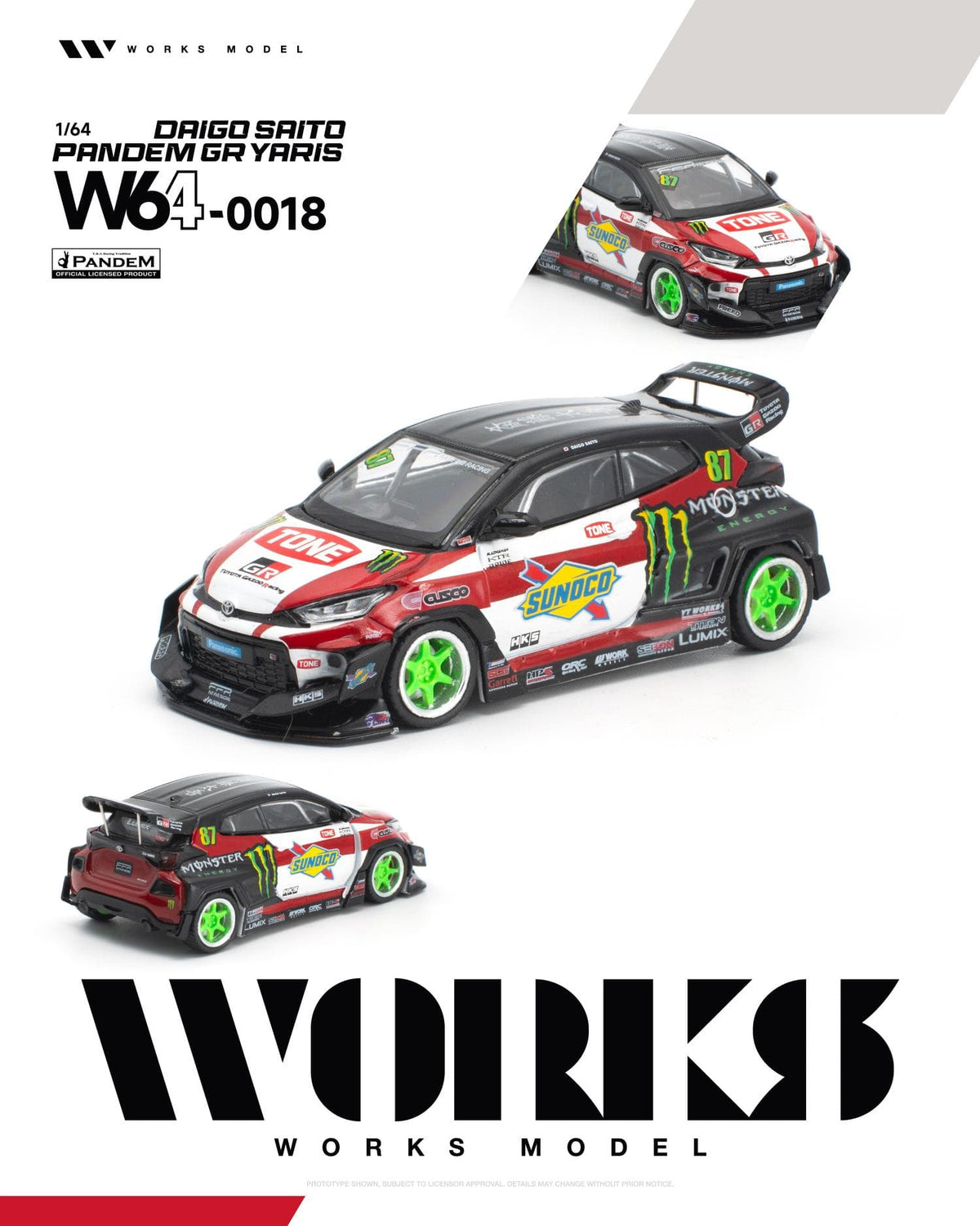 (PRE-ORDER) Toyota Pandem GR Yaris Daigo Saito Works Model 1/64 W640018