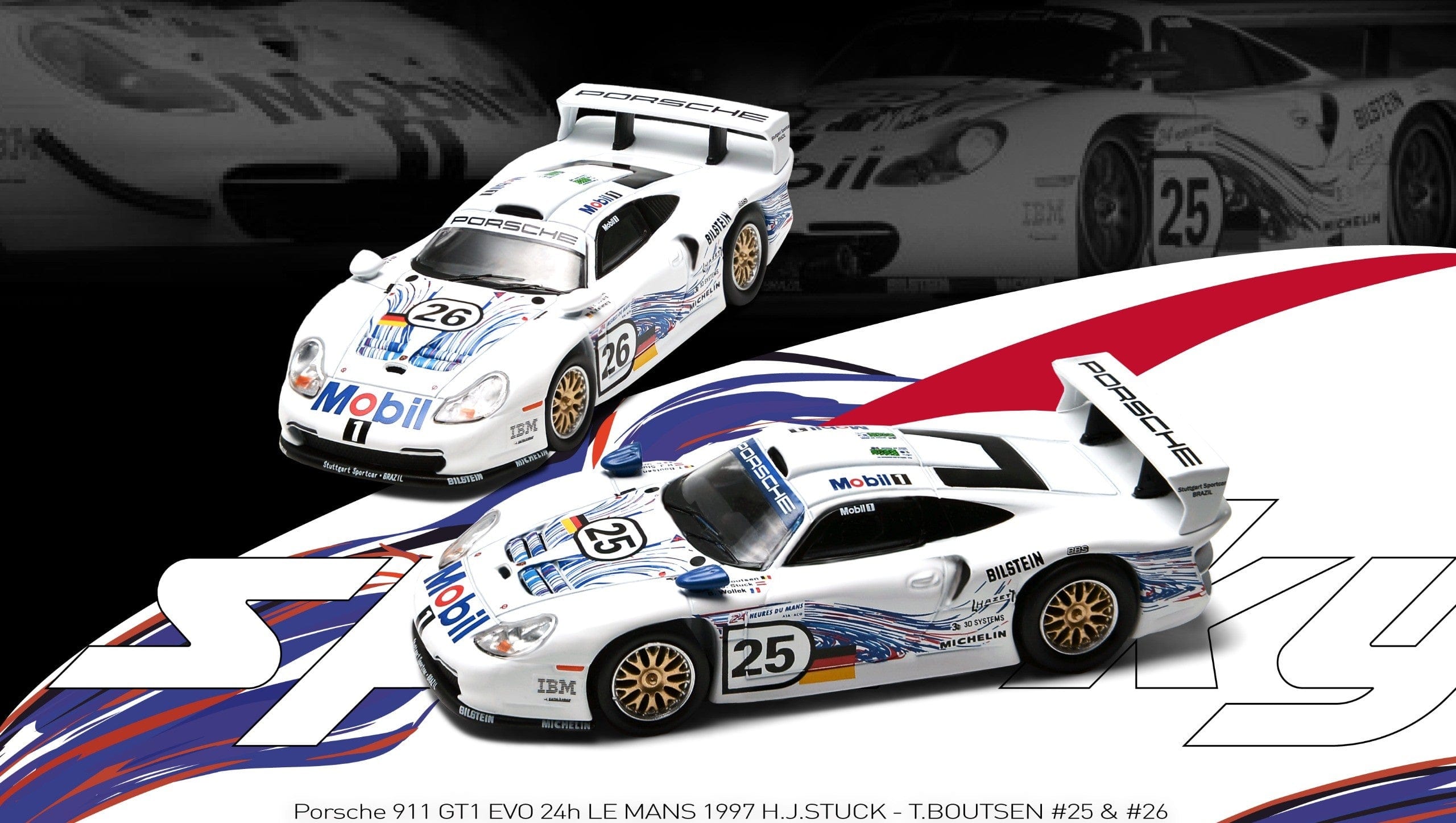 Pre-order) 2x car set Porsche 911 GT1 EVO 24h Le Mans 1997 H.J.