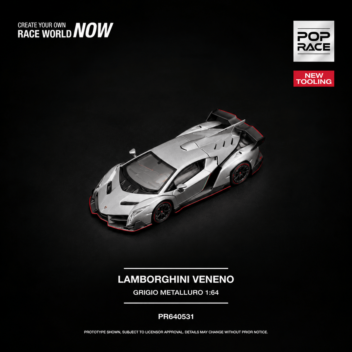 (PRE-ORDER) Lamborghini Veneno Grigio Metalluro Pop Race 1/64 PR640531